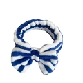 Soft blue and white striped bow headband made of coral fleece for washing face - Navy Blue
