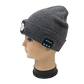 Dark grey knitted beanie with integrated LED headlight and Bluetooth headphones - 4-LED Bluetooth Style / Marl Grey