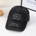Vintage charcoal grey washed denim baseball cap with white embroidered letters in retro style - Black