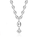 Silver stainless steel pig nose chain necklace with a sparkling round zircon pendant - Necklace / 40+5cm / Silver
