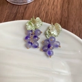 Detail of grape-shaped purple bead earrings with gold leaf accents on a ceramic plate - Purple Grape Shaped Creative Drop Earrings (18# Silver Needle-Green-Blue)
