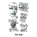 Waterproof temporary tattoo sticker with black and white sketch floral and animal motifs - Th-476 / 210*148mm