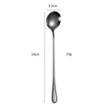 Silver stainless steel long handle coffee spoon with 19cm length and 3.5cm width specs - Black (Round)