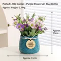 Artificial purple daisies in a blue honeycomb ceramic vase with Home Sweet Home tag - Daisy Purple Flowers - Blue Pot Artificial Flowers