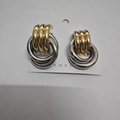Minimalist interlocking gold and silver circles earrings on white display card - 15.6X23.3 Small Two-Tone Style