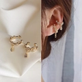 Gold plated ear cuff with cubic zirconia and droplet pendant for non-pierced ears - 30005-Gold Rhinestone Water Drop Pendant Pair