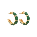 Vintage C-shaped stainless steel earrings in gold finish with green enamel inlay - Gold with Emerald Green