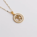 Collier en acier doré avec symbole Om et pendentif rond incrusté de nacre blanche - Pendentif Symbole Om Doré