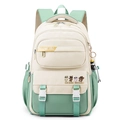 Zaino minimalista beige e verde menta con stampe di orsi e grande capacità interna - Verde