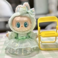 Green plush bunny outfit with sequins and tulle skirt for Labubu figure accessory - Green Sequined Tulle Dress / First And Second Generation Keychains Are Compatible With La Cloth Dolls. Dolls Not Included.