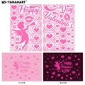 Fluorescent pink Valentine's Day wall stickers with Cupid and heart glow designs - Heart Angel Glow Set