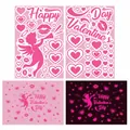Fluorescent pink Valentine's Day wall stickers with Cupid and heart glow designs - Heart Angel Glow Set / 2 Sheets