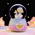 Luminous swan princess crystal ball music box with gradient resin base and glass sphere - 2532 Blond Hair / Large 100 Snow+Light+Music