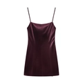 Robe courte en velours violet profond à fines bretelles présentée de face - XS / Violet