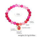 Dettaglio del bracciale di perle in agata rosa con ciondolo rettangolare rosso e oro - Stile Agata Rosa (E661)