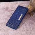Dark blue long wallet with crocodile pattern and elegant rectangular metal buckle - Navy Blue