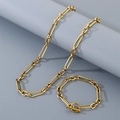 Conjunto de collar y pulsera de cadena de clip dorada en acero inoxidable con cierre T - Pulsera 20CM / Estilo de Cierre OT / Dorado