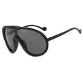 Oversized wrap sunglasses with black frame and rhinestones for women, C8 style - Shiny Black Frame Silver Mirror Lens Black Rhinestone
