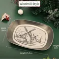 European vintage boat-shaped tin fruit tray with windmill illustration 25.5x16cm - Windmill Christmas Style