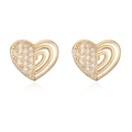 Minimalist gold heart stud earrings with cubic zirconia inlay and hollow design - Gold