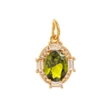 Gold-plated oval pendant featuring green gemstone and white zircon accents - August Pendant (Green Gemstone)