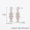 Silver fishbone earrings made of stainless steel with sparkling zircon accents - Fishbone Earrings (F1123) / Steel