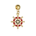 Golden ship wheel charm pendant with red and white enamel for DIY necklaces - Red White Star Nautical Wheel