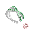 S925 sterling silver crossover ring with sparkling green stones and high polish finish - Platinum - Green Zirconia (1 Piece)