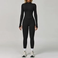 Ensemble de yoga noir sans couture 3 pièces avec veste zippée et legging - S / Haut Et Bas / Noir Premium