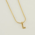 Gold snake chain necklace featuring a sparkling crystal-encrusted letter L pendant - Gold Initial L (With Chain)