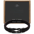 Men's black woven leather bracelet with magnetic clasp and uncle greeting gift box - Uncle + Engraving Love You Forever