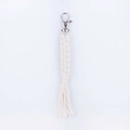 Handmade white woven cotton keychain lanyard with fringe and silver lobster clasp - Off White