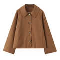 Giacca corta marrone da donna con collo a revers e dettaglio fodera a quadri - XS / Caramello