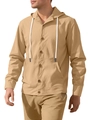Men's khaki hooded cotton linen shirt with long sleeves and button front closure - S / Khaki/Earth Yellow