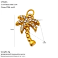 Golden coconut tree pendant in stainless steel with white rhinestones and 18K plating - Gold Palm Tree Style (SP926G)