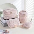 Set di 4 pochette per trucchi in velluto a coste rosa e bianco con zip dorate - Set 4 Pezzi in Velluto - Pois Rosa