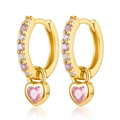 Golden heart drop earrings with pink zircons and heart-shaped pendant in S925 silver - Gold-Pink