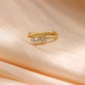 Gold non-pierced U-shaped nose cuff with two sparkling cubic zirconia stones - Double Stone (E830-3)