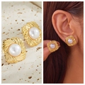 French vintage gold swirl pearl stud earrings in stainless steel for women - 22# French Swirl Pearl