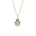 Goldene Hamsa-Hand Halskette mit blau-weißem Emaille-Böse-Auge-Anhänger auf weißem Grund - Blaue Hamsa Hand (4#)