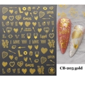 Detail of gold 3D heart nail stickers with LOVE letters and application on nails - CB-203 Stylized Heart Letter Style (CB-203) / Gold