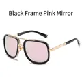 Fashionable black frame sunglasses with pink mirrored lenses and gold metal temples - Black Frame Pink Mirror