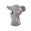 Grey knit balaclava hat with faux fur pompom and protective ear and neck flaps - Gray