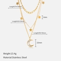 Triple layer 14K gold stainless steel necklace featuring moon and star pendants with measurements - Layered Star Moon Pendant / Gold
