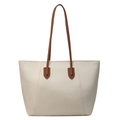 Borsa tote crema con spalline marroni, borsa a spalla capiente e minimalista in ecopelle chic - Bianco Sporco