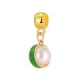 Forest green enamel and large white pearl charm pendant with gold plating for DIY bracelets - Green Pearl Mother-of-Pearl Pendant Only (Without Chain)