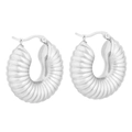 Chic silver ribbed hoop earrings with hollow geometric design and polished metal finish - Threaded Hollow Earrings - Steel Color