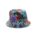 Streetstyle tie-dye vissershoed met kleurrijke graffiti-kunst en hoogwaardige stiksels - Blauw Paars Tijgeroog Graffiti (03)