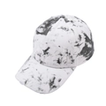 Detailed close-up of distressed black and white tie-dye baseball cap with ripped fabric - Distressed Style / Tie-dye Black & White