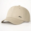 Classic beige cotton baseball cap featuring a black mountain logo for outdoor activities - One Size / Light Khaki